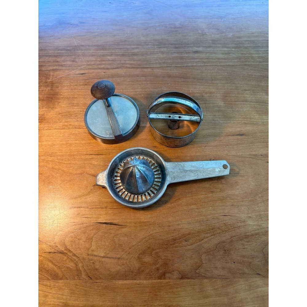Vintage Aluminum Kitchen Tool Set: Foley Citrus Juicer and Androck Biscuit Cutte